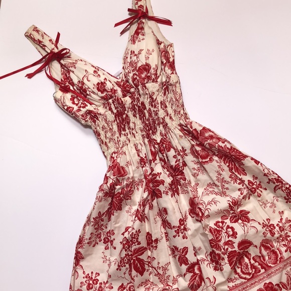 Red and white shirred waist Sun Dress - Picture 3 of 7